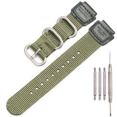 Imagem de Pulseira de nylon compatível com Casio W735H AQS810 AEQ110BW AE1200WH W800HG A158WA pulseira de relógio de metal resistente de substituição de 18 mm (fivela de aço verde militar)