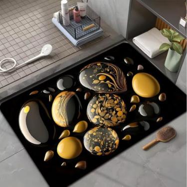 Imagem de Tapetes De Secagem Rápida Em Microfibra Antiderrapante Para Banheiro/Porta De Entrada Estilo 3D de Pedra (3D Pedra Preto)