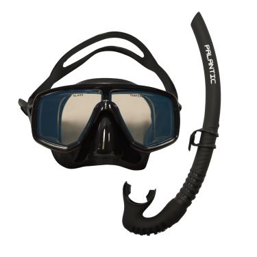 Imagem de Scuba Choice Máscara de mergulho de silicone com lente azul revestida com espelho + combo de snorkel preto