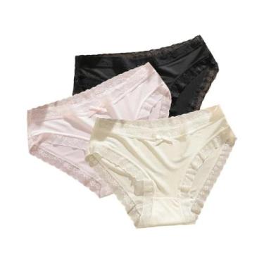 Imagem de Conjunto De 3 Calcinhas De Renda De Seda Gelada Ultra Fina E Respiráve