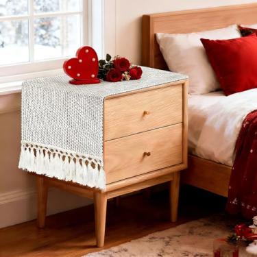 Imagem de tiosggd Caminho De Mesa Boho Curto 14 X 36", Rústico Em Preto E Creme, Cachecol Para Quarto, Criado-Mudo, Lateral, Capa Café Tecido, Decoração Casa Primavera-Verão Com Borla