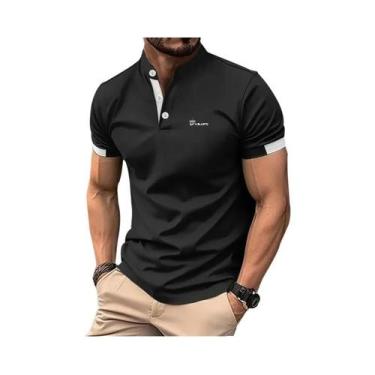 Imagem de Camisa Polo Casual Slim Fit Masculina De Manga Curta Com Gola Alta Par