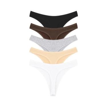 Imagem de Calcinhas De Algodão Sem Costura Femininas 5PCS V Cintura G-String Res