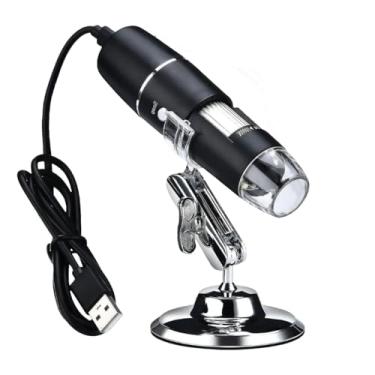 Imagem de Microscópio Digital Portátil Profissional Zoom 1600x Câmera 2.0MP HD Base Cromada com LED USB para PC e Android Ajuste de Altura 180° 8 Luzes LED