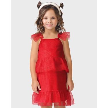 Imagem de Vestido glitter babados verão brilho leve fofo encantador - Rosa e Vermelho - Menina 1 a 10 anos-Feminino