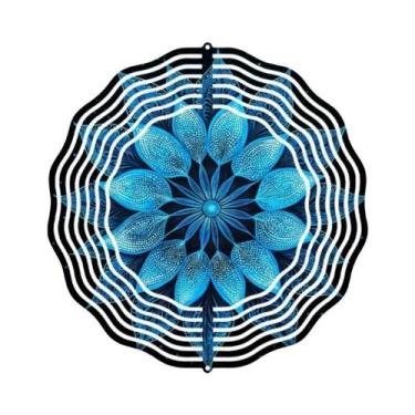 Imagem de Sino De Vento De Metal Com Flor Mandala Azul E Dourada, Decoração Resi