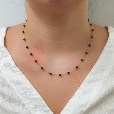 Imagem de Colar Cristal Ônix de Ouro 18k com Corrente Veneziana - no-brand