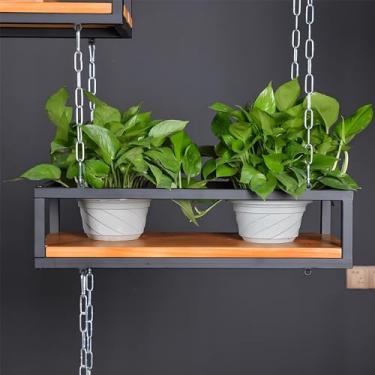 Imagem de Prateleira de teto industrial para plantas e vinho, suporte de vaso de flores suspenso e rack de armazenamento de cozinha, prateleira de exibição retrô com correntes de ferro (140 x 25 x 15 cm)