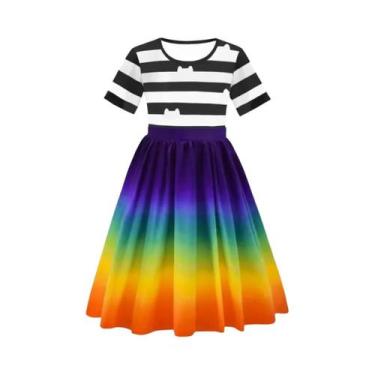 Imagem de Conjunto De Camiseta E Saia Listrada Preta E Branca Para Crianças, Fan