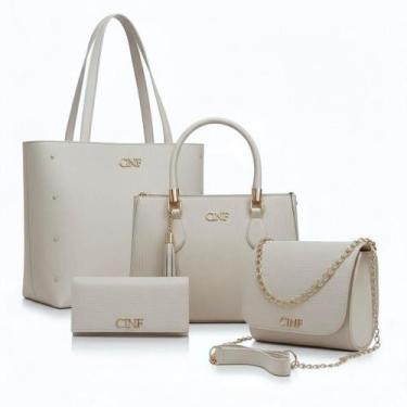 Imagem de Kit Bolsa Feminina Sacola Grande + Bolsa Média + Tira Colo + Carteira 