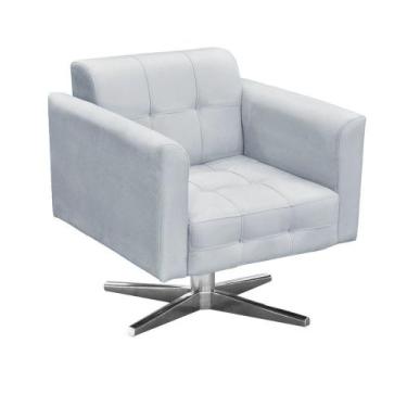Imagem de Poltrona Decorativa Elisa Suede Cinza com Base Giratória em Aço Cromad