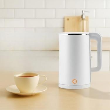 Imagem de Chaleira Elétrica Térmica 1.5L - Design Moderno Preto e Branco, 110V/220V, com Função de Manter Temperatura para Casa (220V,Branca)