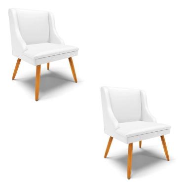 Imagem de Kit 2 Cadeiras Estofadas Para Sala De Jantar Pés Palito Lia Sintético Branco - Ibiza