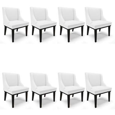 Imagem de Kit 8 Cadeiras Estofadas Sala De Jantar Base Fixa De Madeira Preto Lia Sintético Branco - Ibiza