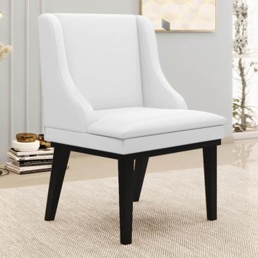 Imagem de Kit 8 Cadeiras Estofadas Sala De Jantar Base Fixa De Madeira Preto Lia Sintético Branco - Ibiza