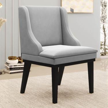 Imagem de Cadeira Estofada Para Sala De Jantar Base Fixa De Madeira Preto Lia Suede Cinza - Ibiza