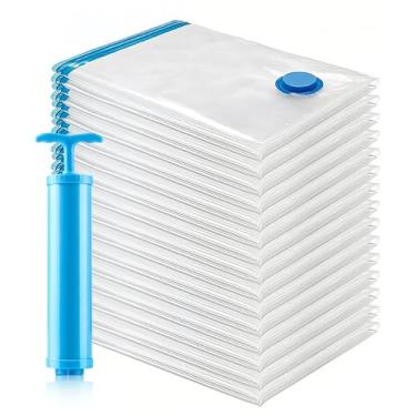 Imagem de Kit 10 Sacos a Vácuo Organizadores de Roupa 50x70cm Com Bomba Manual para organizar roupas, mala, viagem e guarda roupa