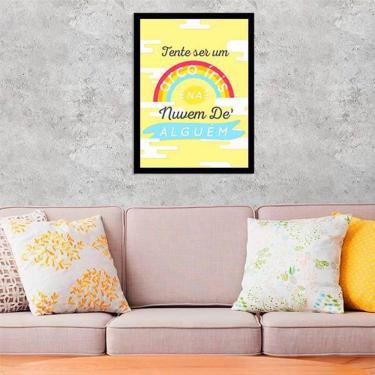 Imagem de Quadro Decorativo Tente Ser Arco Íris Nuvem Moldura Preta