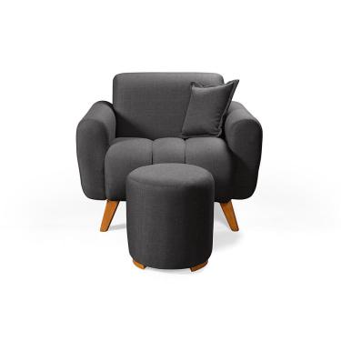 Imagem de Poltrona Dallas Com Puff Em Linho Pes em Madeira