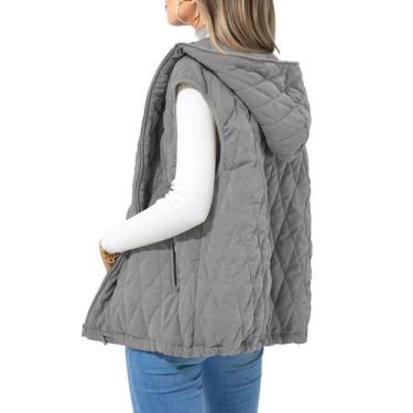 Imagem de Colete Feminino PRETTYGARDEN 2025 Cinza Grande Sem Mangas com Capuz