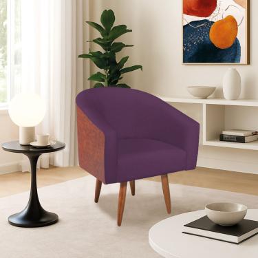 Imagem de Poltrona Jade Decorativa Moderna Sala De Estar Quarto Escritório Conforto Corano Nozes E Suede Pés Palito Roxo