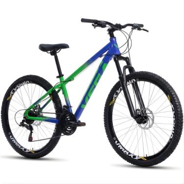 Imagem de Bicicleta Aro 26 Vega Warrior Alumínio Tipo Bike Vikingx 21 Vel Freio A Disco Aero Vmaxx Grau Suspensão Azul/verde