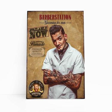 Imagem de Quadro Barbearia Barberstation Decorativo Canvas 60X40Cm