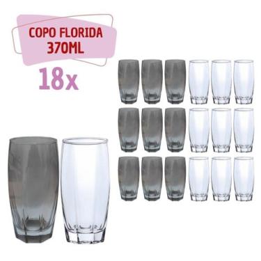 Imagem de Kit Copos de Vidro 370ml 9 Transparente / 9 Cinza Florida - PRATICASA,