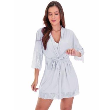 Imagem de Robe Sensual Microfibra e Renda Manga 3/4 Roupão de Banho - TJ Vip, Br