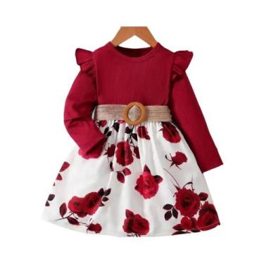 Imagem de Vestido Floral De Manga Longa Para Meninas Com Cinto, Roupa Para Festa
