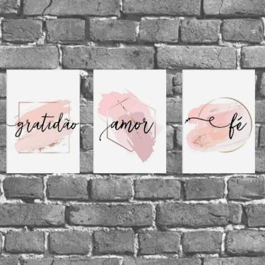 Imagem de kit 3 Placas Gratidão Amor E Fé 18x27cm