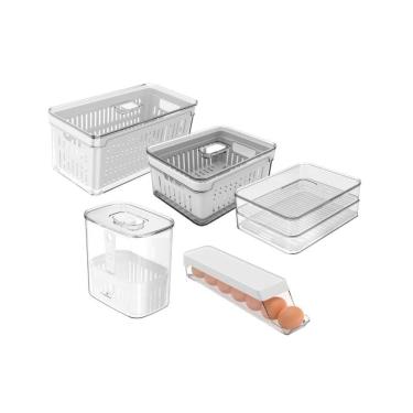 Imagem de Kit Organização Geladeira OU Linha Clear Fresh – 5 Peças | Porta Frios, Organizadores, Porta Ovos e Temperos