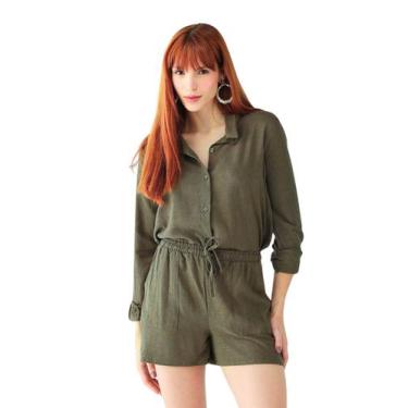 Imagem de Conjunto Feminino De Linho Camisa e Shorts - - Levsoch, Verde militar,