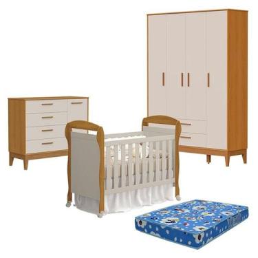 Imagem de Quarto de Bebê 4 Portas com Cômoda com Porta Flip e Berço Americano Da