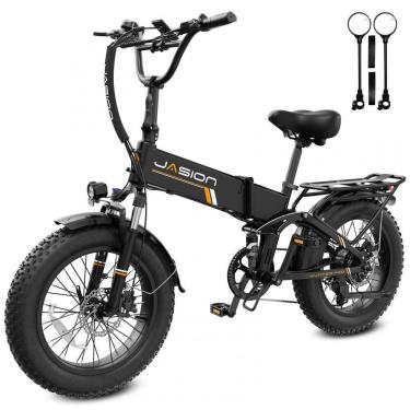 Imagem de Bicicleta elétrica dobrável Jasion Hunter Pro preto fantasma pneu grosso 20" motor 1000W pico 1800W bateria 48V 15Ah até 128 km 110V