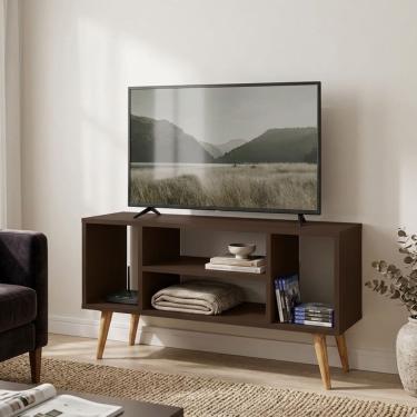 Imagem de Rack Para Tv Imbuia Home Com 4 Nichos Pés Em Madeira