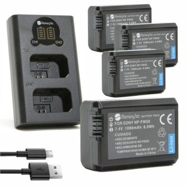 Imagem de Kit 4 Baterias NP-FW50 MemoryTec + 1 Carregador Duplo compatível com S
