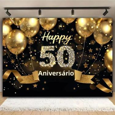 Imagem de 50o aniversário feliz festa fotografia fundo glitter balões de ouro pr