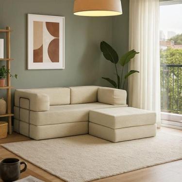 Imagem de Sofá Cama Flowin Com Apoio de Pé Inflow Cotelê Bege Linho Vem Na Caixa