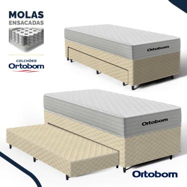 Imagem de Cama Box com Colchão de Molas Ensacadas Ortobom One Face Plenno Superpocket + Auxiliar de Espuma Solteiro 88cm