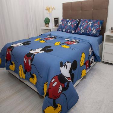 Imagem de Edredom Portallar Casal Malha 100% Algodão Disney Mickey Mouse Dupla Face Azul