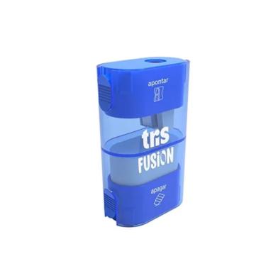 Imagem de Apontador com Depósito e Borracha Tris Fusion com Lâmina de Aço Antiferrugem e Corpo em Plástico Resistente Azul