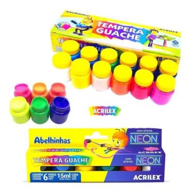 Imagem de Kit Tinta Tempera Guache Acrilex 18 Cores 15ml Escolar Neon - Congratu