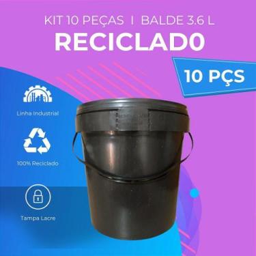 Imagem de Balde Reciclado Preto de 3.6 Litros com Tampa Lacre - Kit com 10 Peças