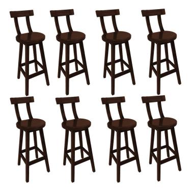 Imagem de Kit 8 Cadeiras Altas Girafa Madeira com Encosto Design Moderno para Bancada e Área Gourmet - Imbuia