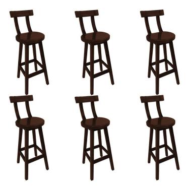 Imagem de Combo 6 Banquetas Girafa em Madeira Alta com Encosto Reforçado para Balcão Cozinha e Ba...