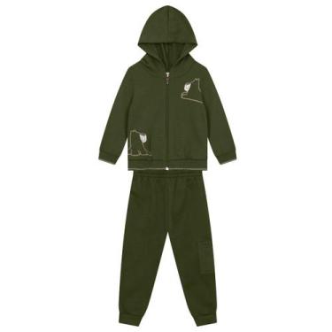 Imagem de Conjunto infantil menino em moletom de ursinho Brandili, Verde, 2