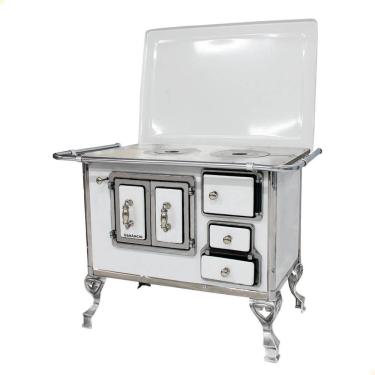 Imagem de Fogão a Lenha Tradicional Venâncio N°2 Branco Porta Dupla Com Tampa Esquerdo