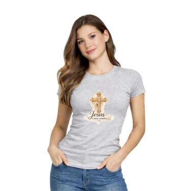Imagem de Camiseta baby look 100% Algodão Católica Estampa em DTF Jesus é o Cami