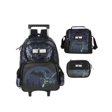 Imagem de Kit Mochila juvenil Escolar Batman Rodinhas Lancheira Estojo, Preto